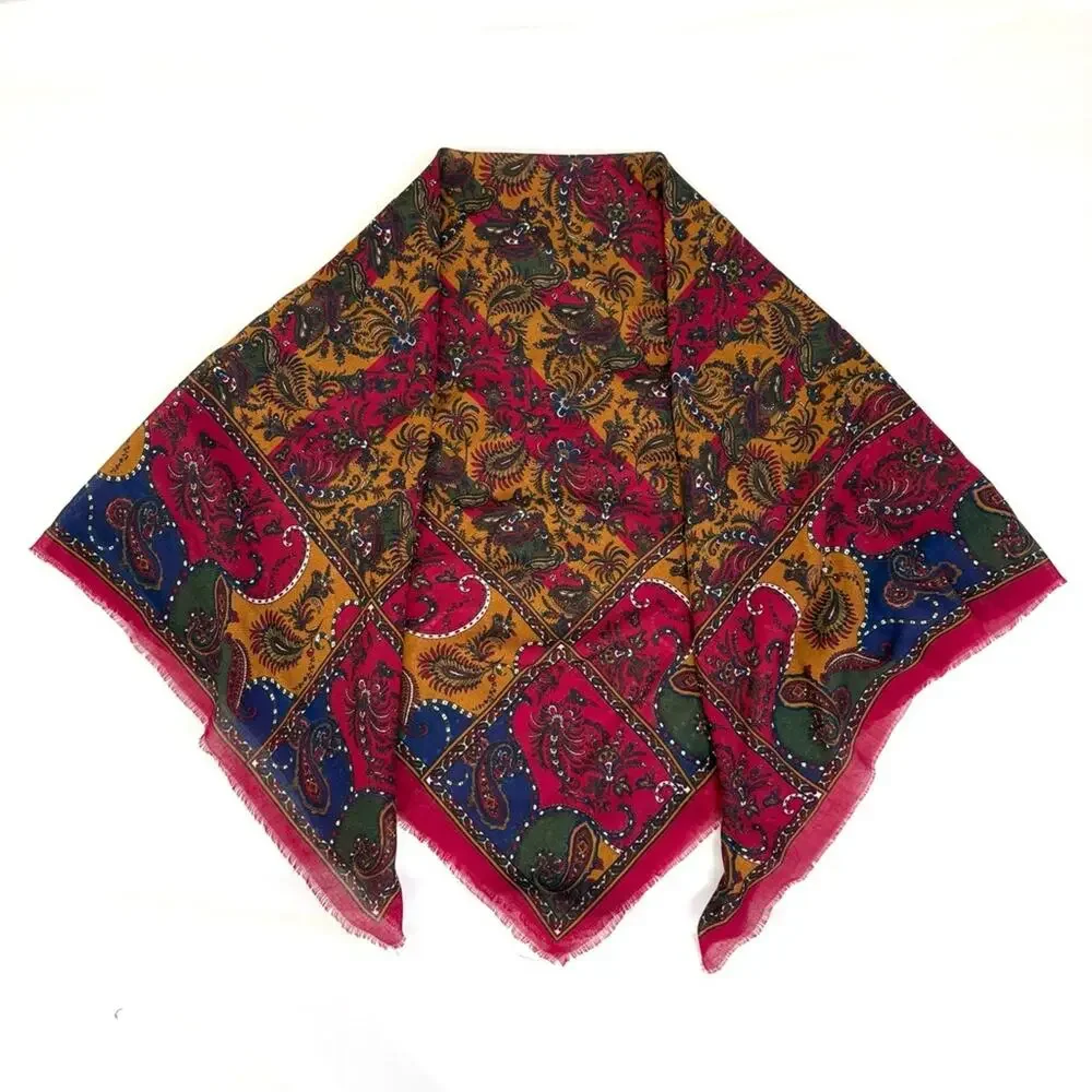 VTG Italian Square Scarf Set Paisley Floral Burgundy Gold Academia Preppy